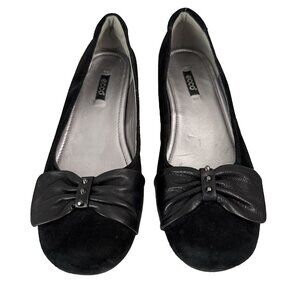 ECCO Women's Flats 40  9‎ - 9.5 Black Suede Leather Ballerina Bow Trim Comfort